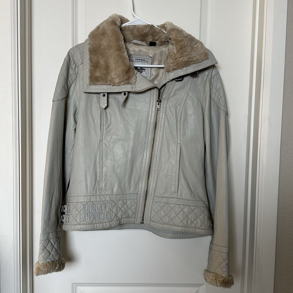 Women’s Harley-Davidson Grey/Taupe Leather Jacket L - Picture 2 of 9